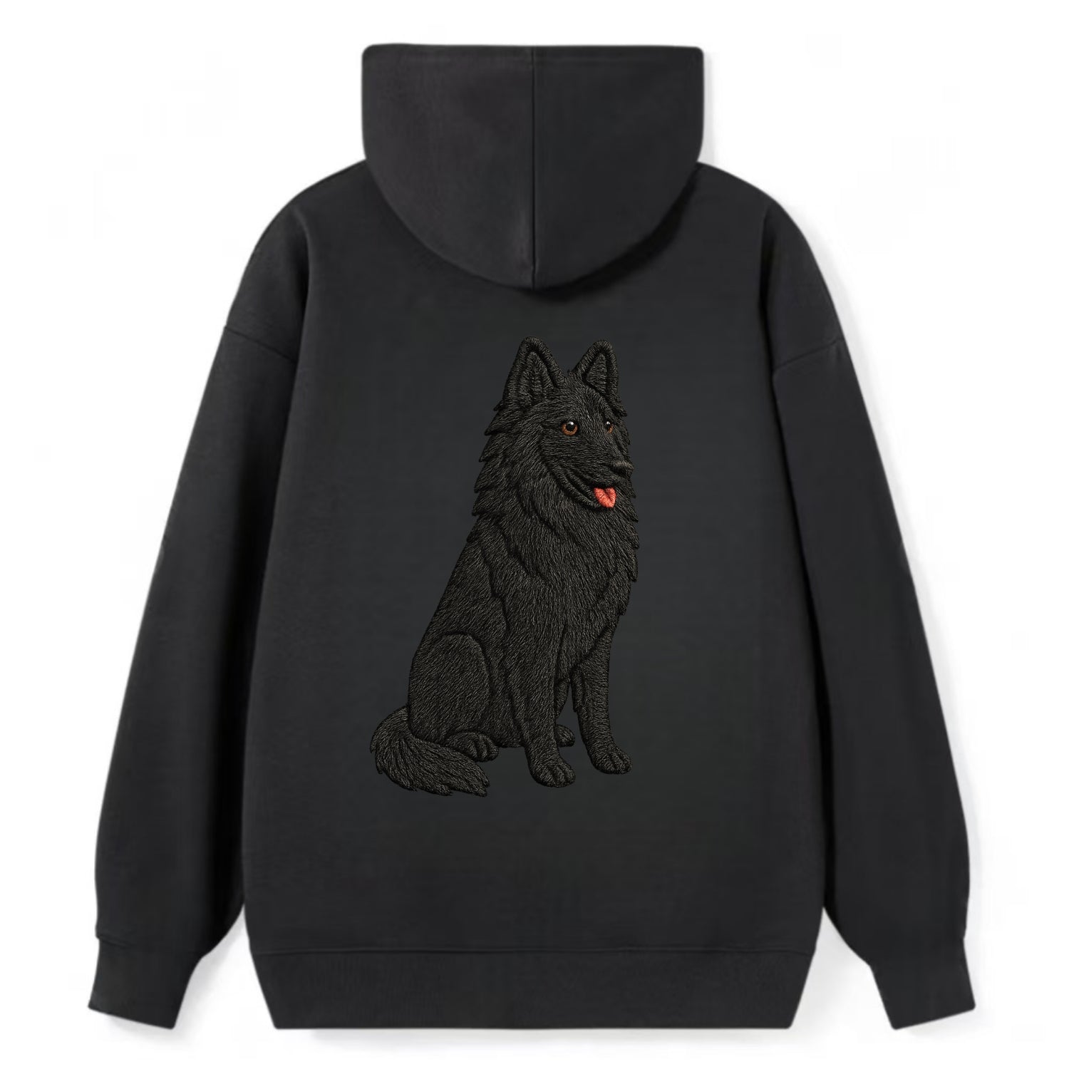 Belgian Sheepdog - Black long-haired embroidered pose - Classic Pullover Hoodie - Black