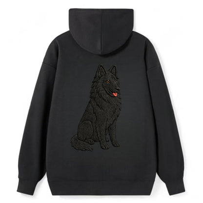 Belgian Sheepdog - Black long-haired embroidered pose - Classic Pullover Hoodie - Black