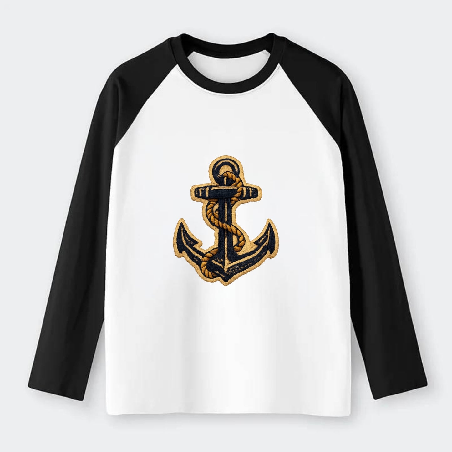 ANCHOR ROPE - classic anchor with rope in navy and gold , sailor - Raglan Long Sleeve T-Shirt - Black