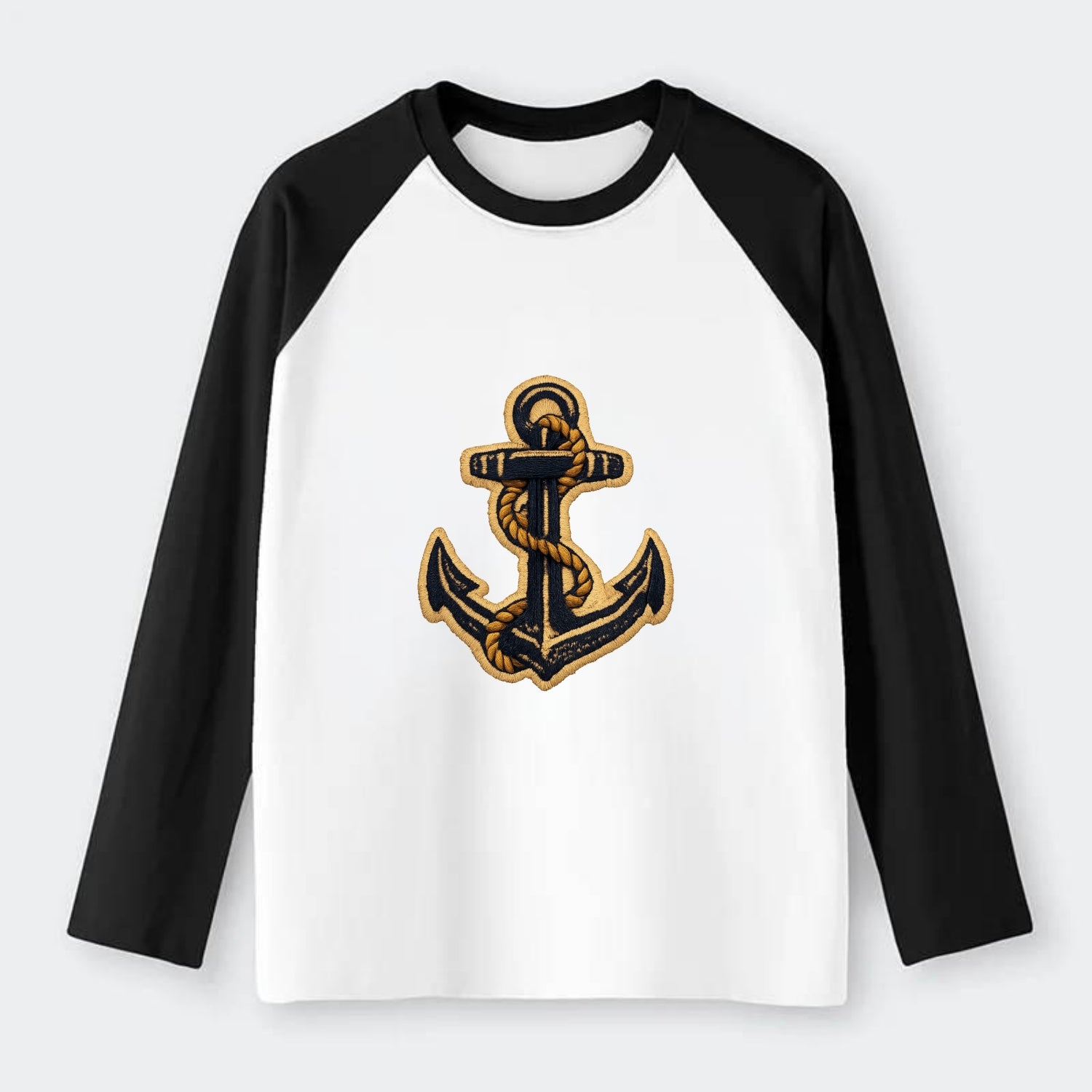 ANCHOR ROPE - classic anchor with rope in navy and gold , sailor - Raglan Long Sleeve T-Shirt - Black