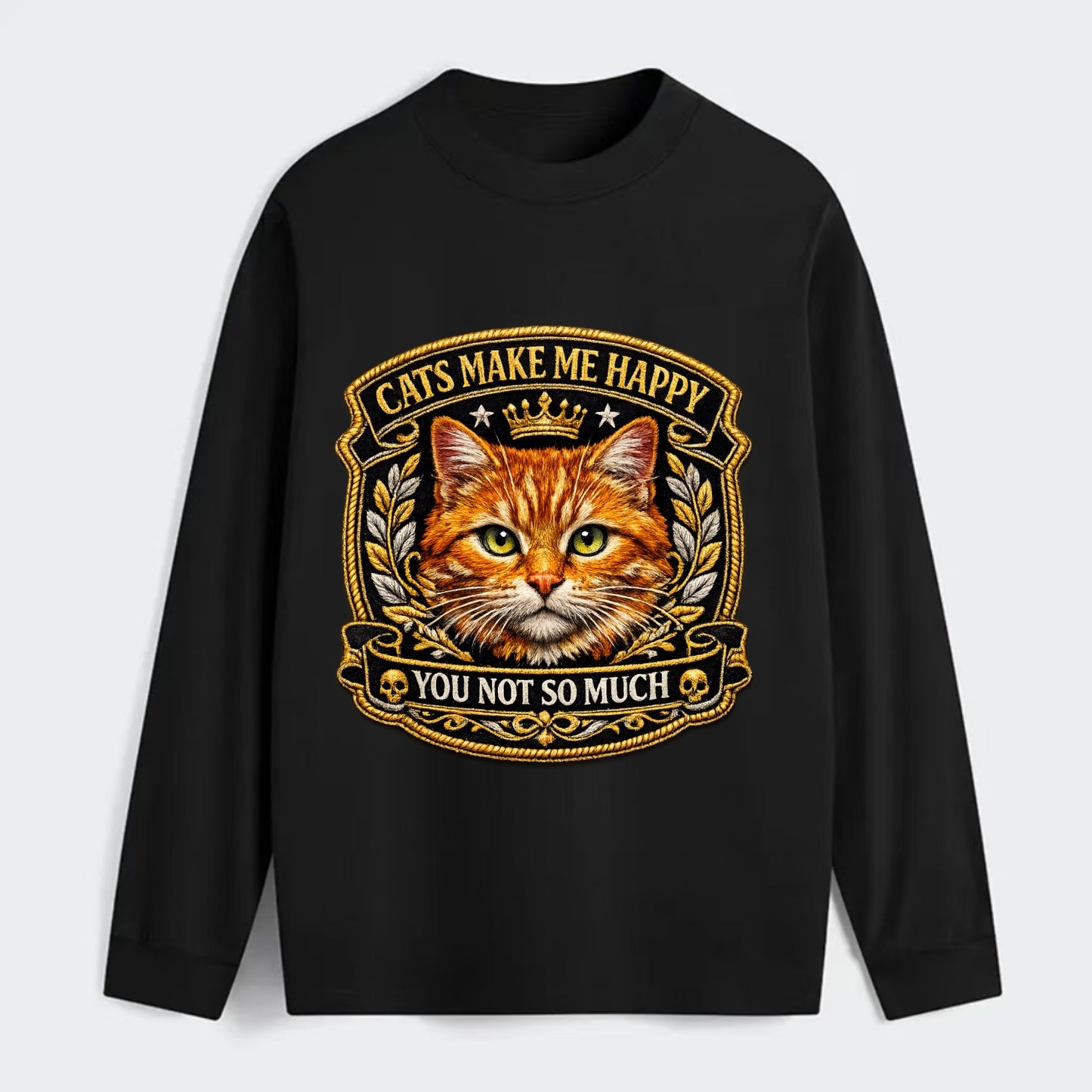 CATS MAKE ME HAPPY YOU NOT SO MUCH - cat face in orange , cat preference - Classic Long Sleeve Shirt - Black