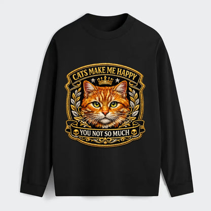 CATS MAKE ME HAPPY YOU NOT SO MUCH - cat face in orange , cat preference - Classic Long Sleeve Shirt - Black