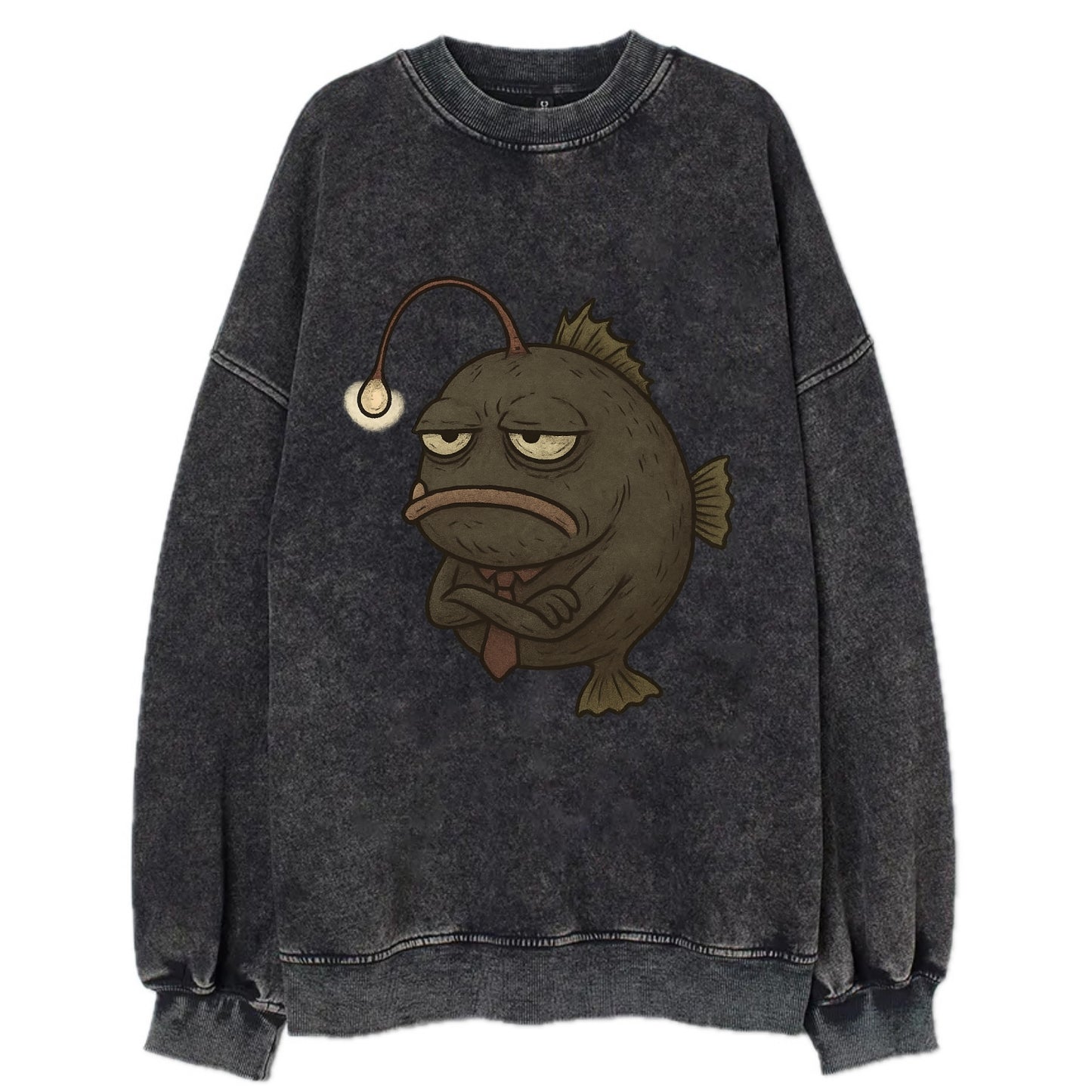 THE ANGLERFISH LURES DISAPPOINTMENT | Dark gray anglerfish with dim light - Vintage Sweatshirt - Black