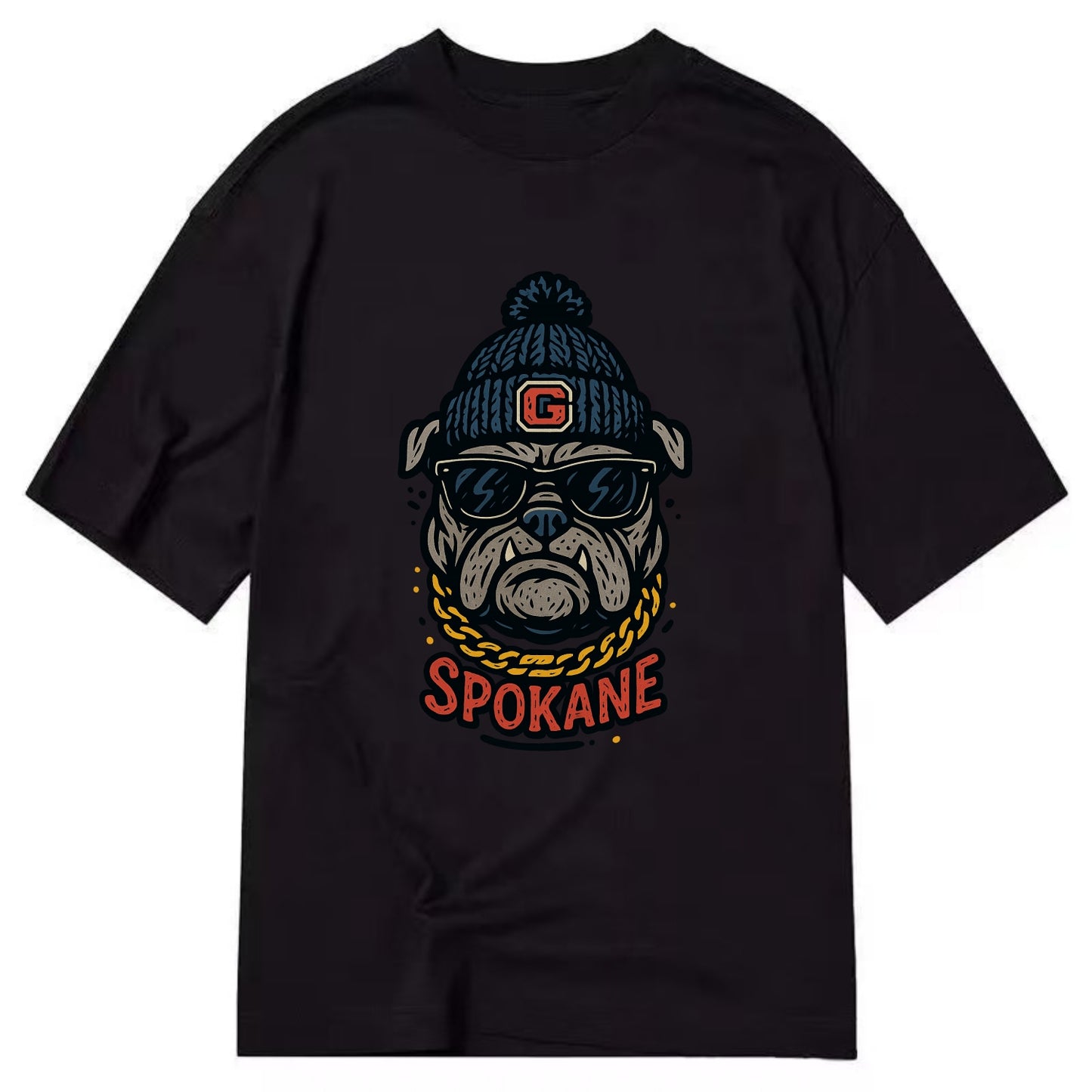 Spokane Bulldog wearing Gonzaga beanie with G patch - Classic T-shirt - Black