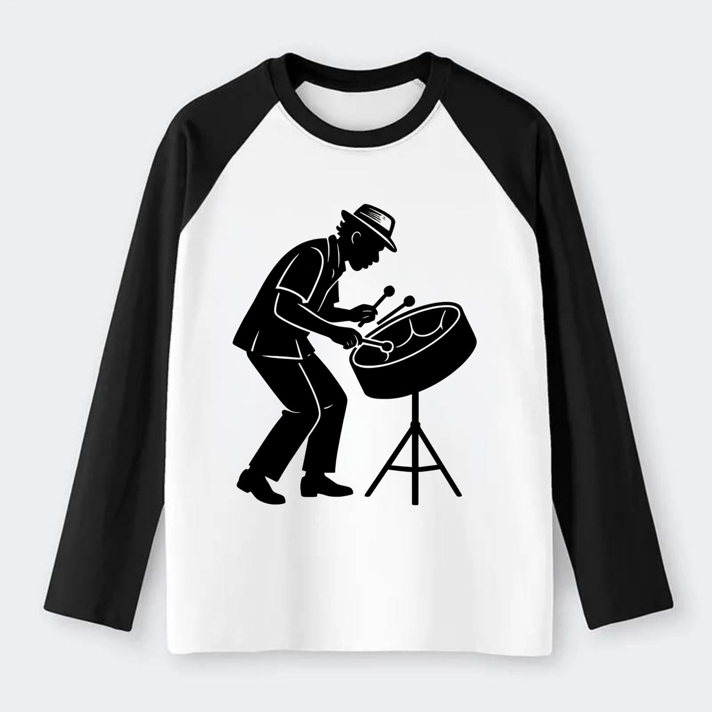 Steel drum player Caribbean rhythm - Raglan Long Sleeve T-Shirt - Black