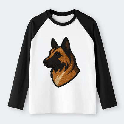 Belgian Tervuren - Fawn with black overlay embroidered design - Raglan Long Sleeve T-Shirt - Black