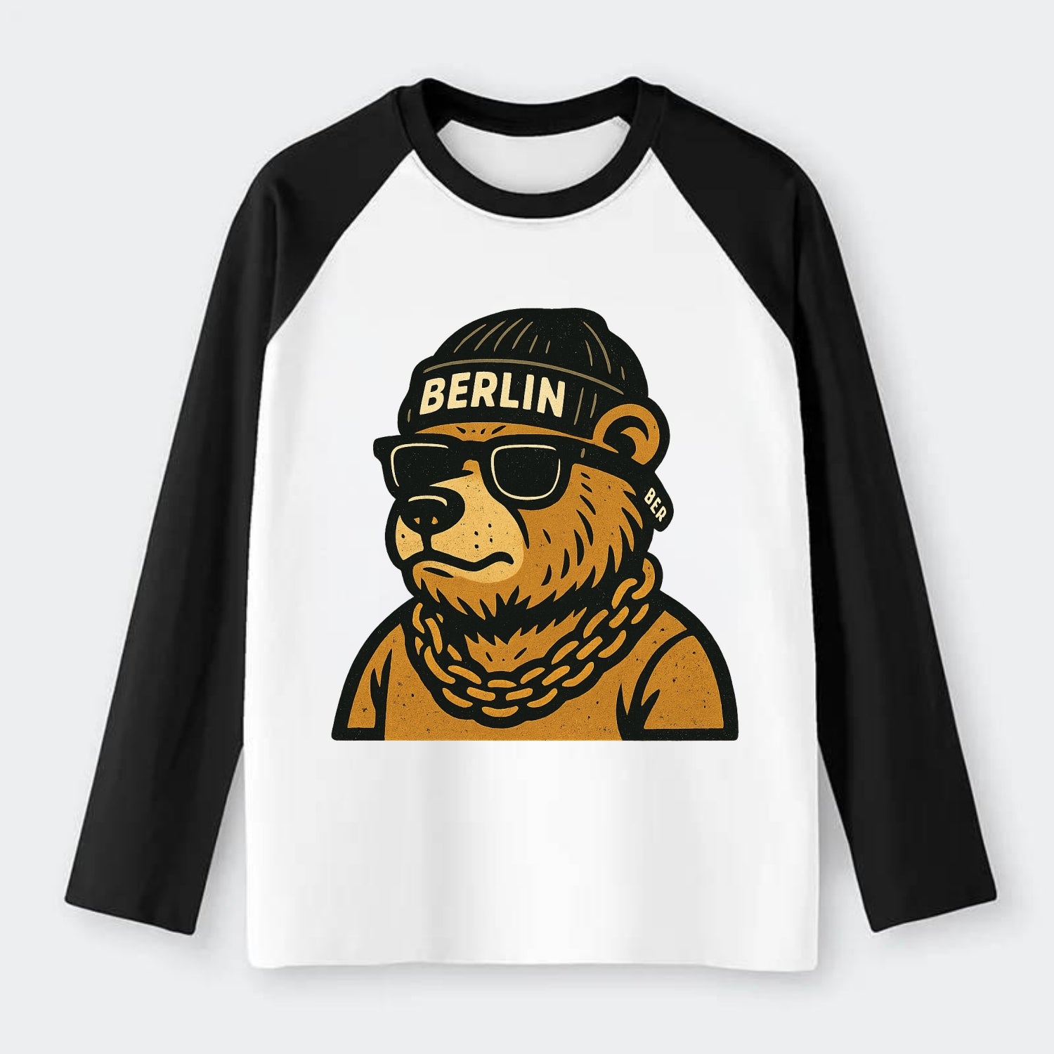 Berlin Bear - Raglan Long Sleeve T-Shirt - Black
