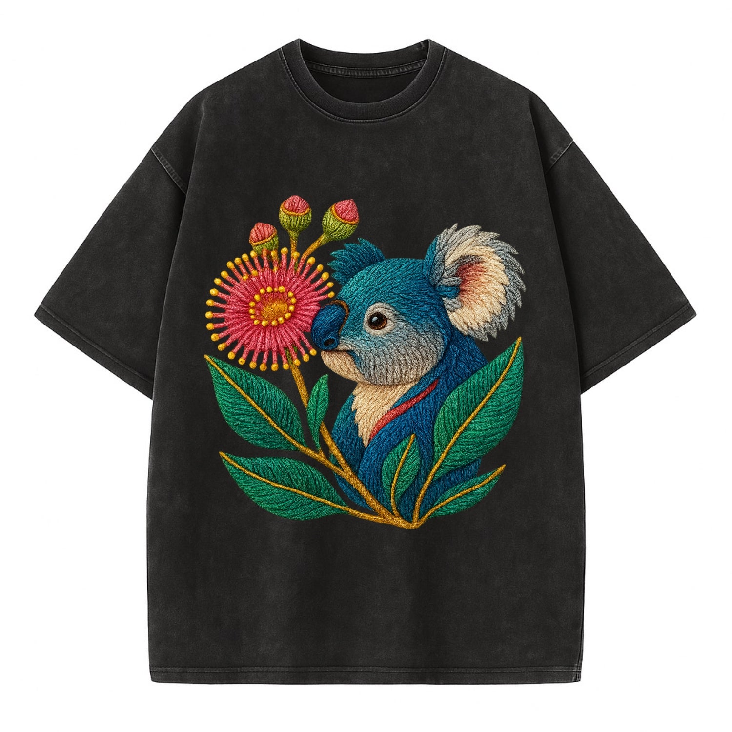 Koala Eucalyptus Bloom - Vintage T-shirt - Black