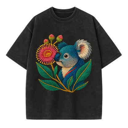 Koala Eucalyptus Bloom - Vintage T-shirt - Black
