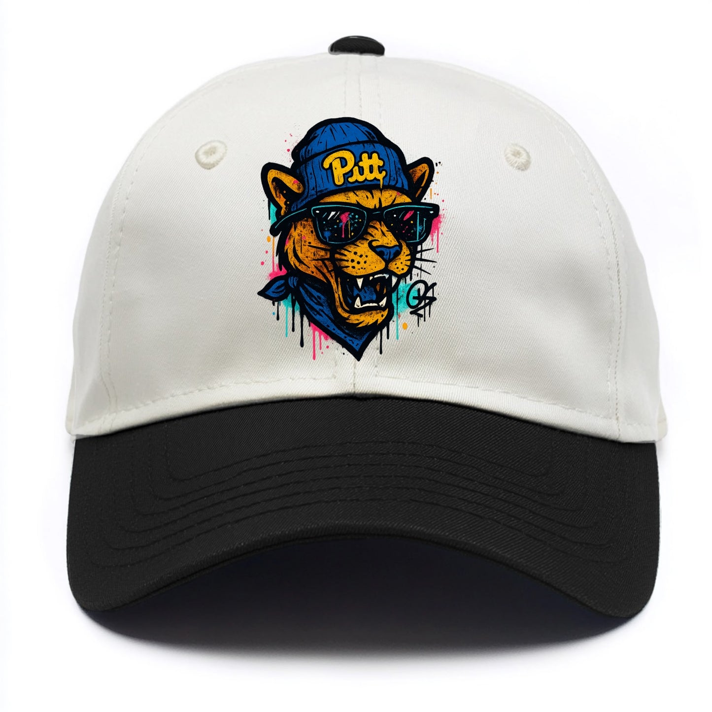 Pittsburgh Panther wearing Pitt beanie with script patch - Two Tone Cap - Black
