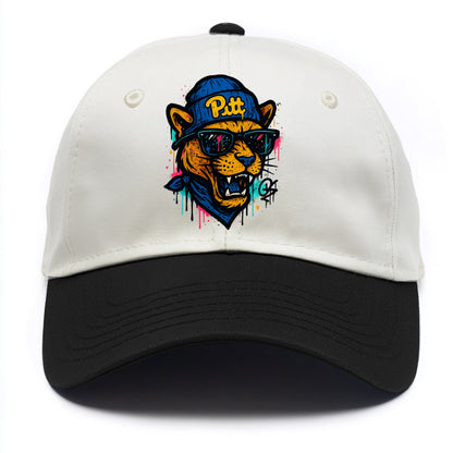 Pittsburgh Panther wearing Pitt beanie with script patch - Two Tone Cap - Black