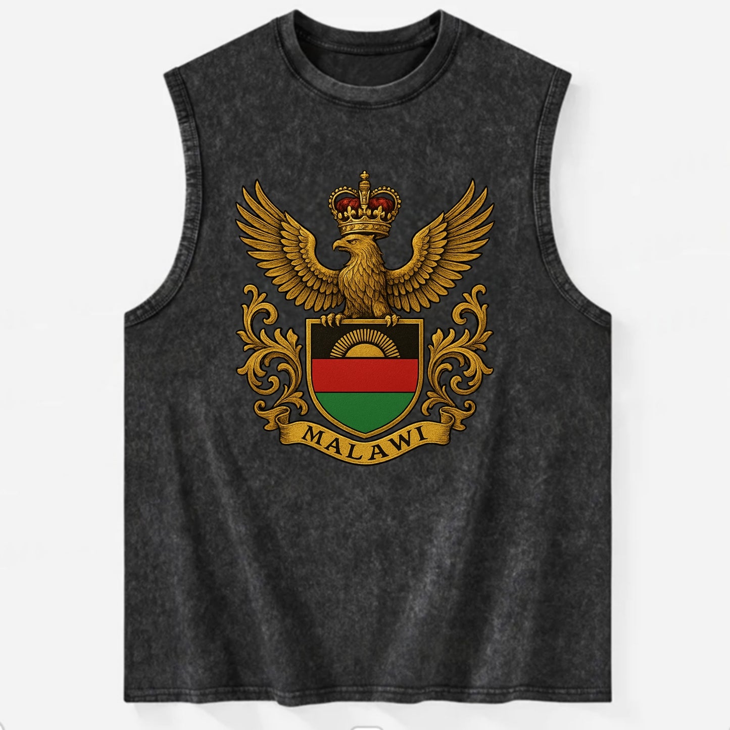 Malawi Royal Logo  - Vintage Washed Tank - Black