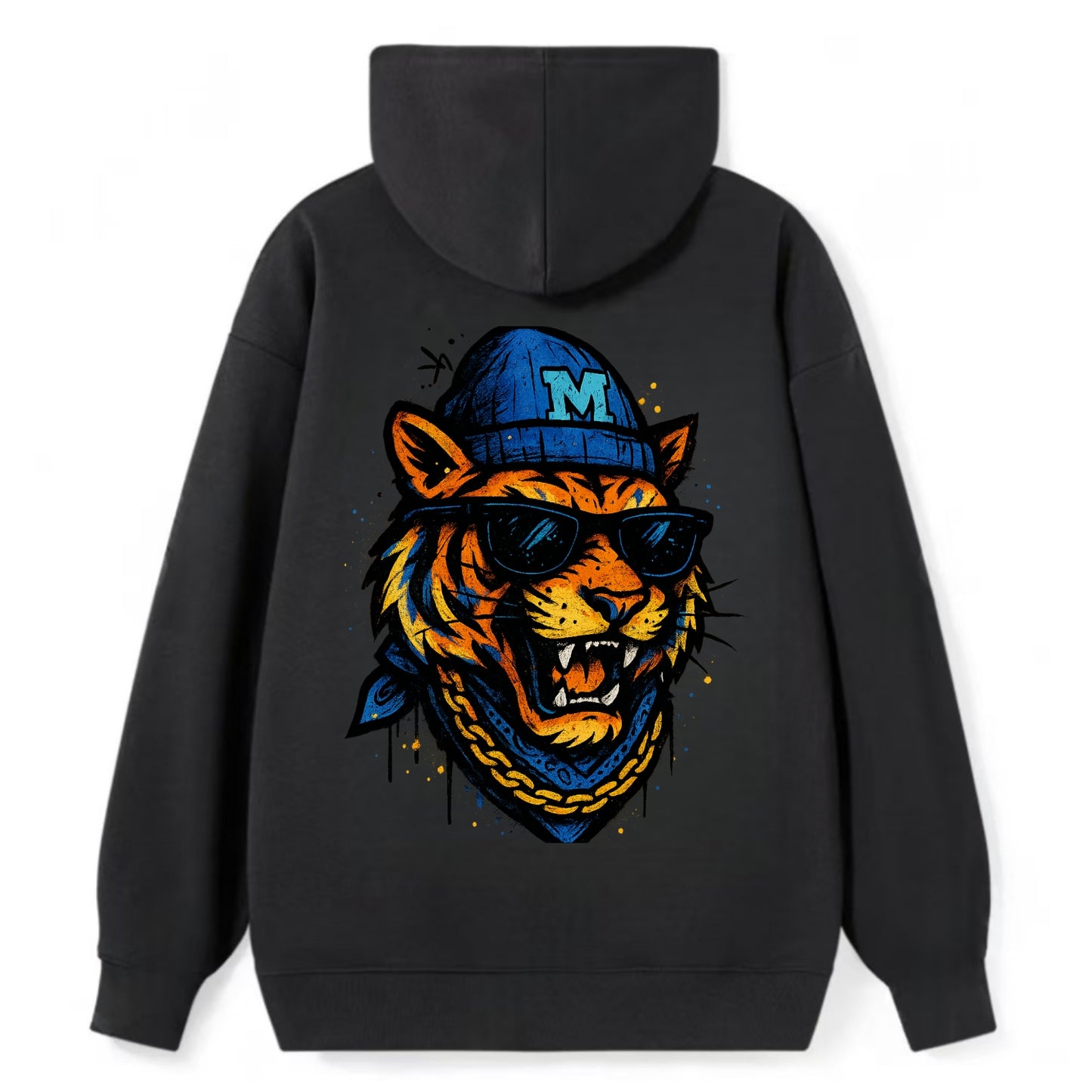 Memphis Tiger wearing Memphis beanie with M patch - Classic Pullover Hoodie - Black