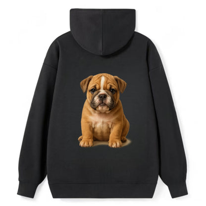 Baby Bulldog Puppy - wrinkly face, underbite, stocky body, gentle eyes, - Classic Pullover Hoodie - Black