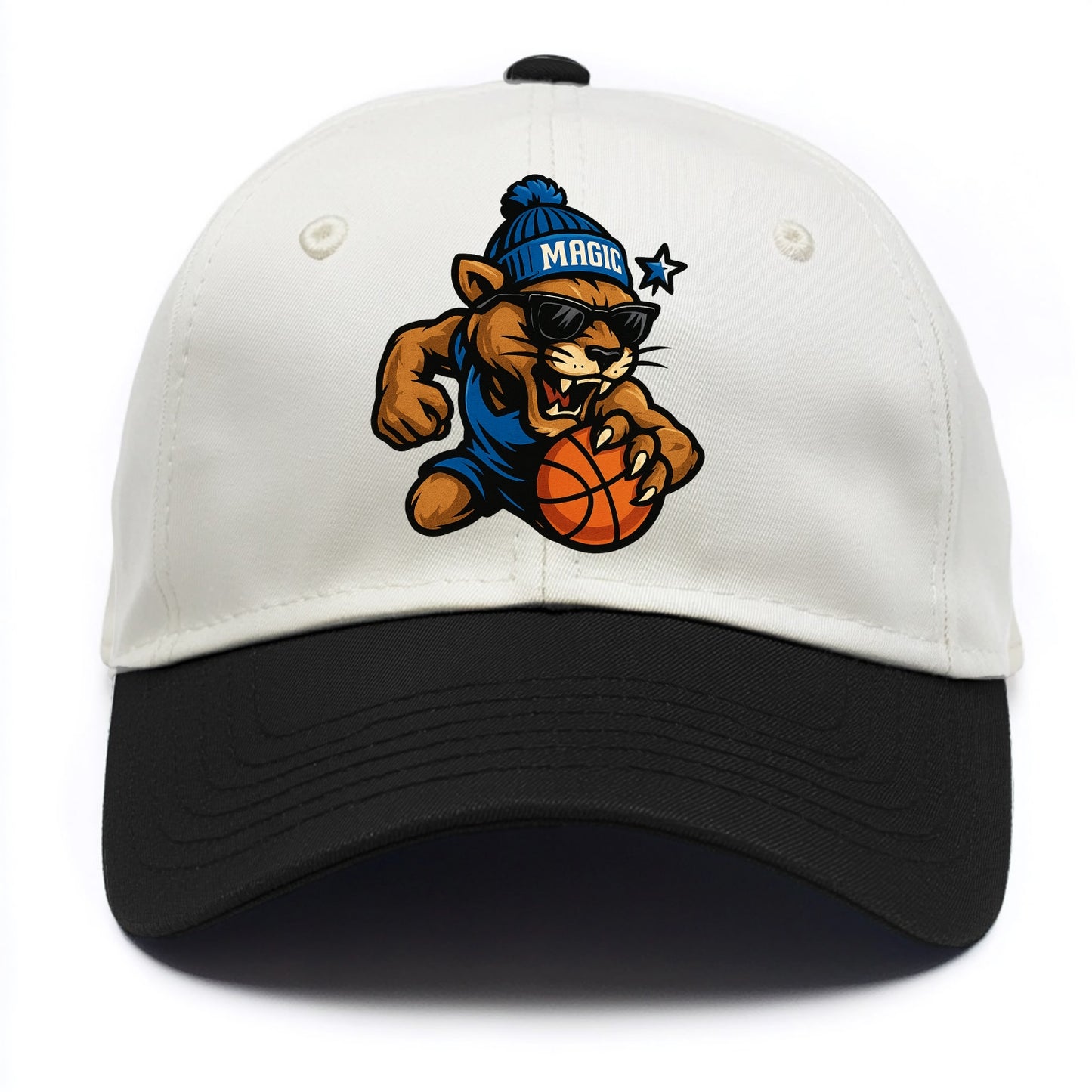 Florida Panther wearing Magic beanie with star wand patch and wayfarer sunglasses - Two Tone Cap - Black