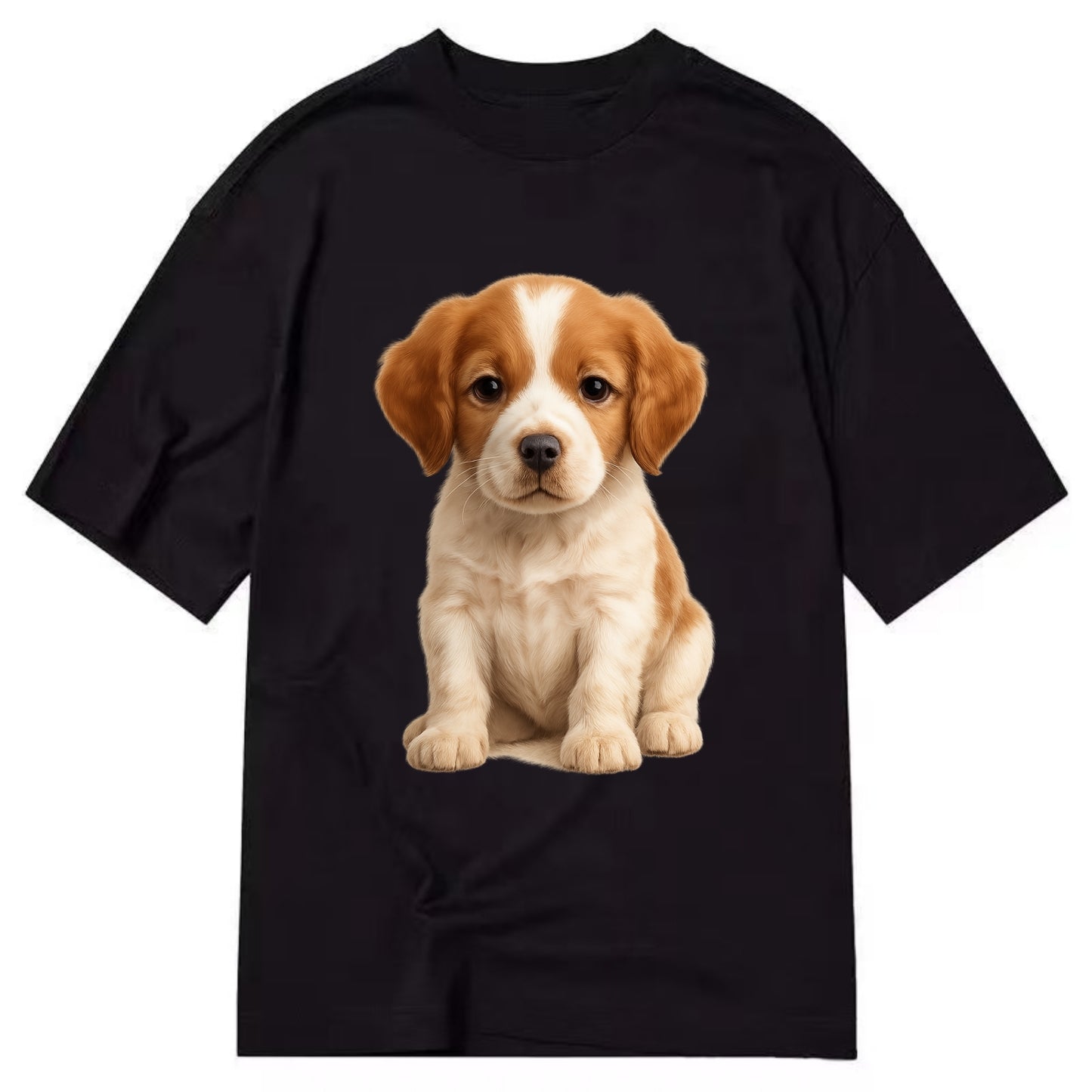Baby Brittany Puppy - orange and white, compact, bright eyes, feathered, - Classic T-shirt - Black
