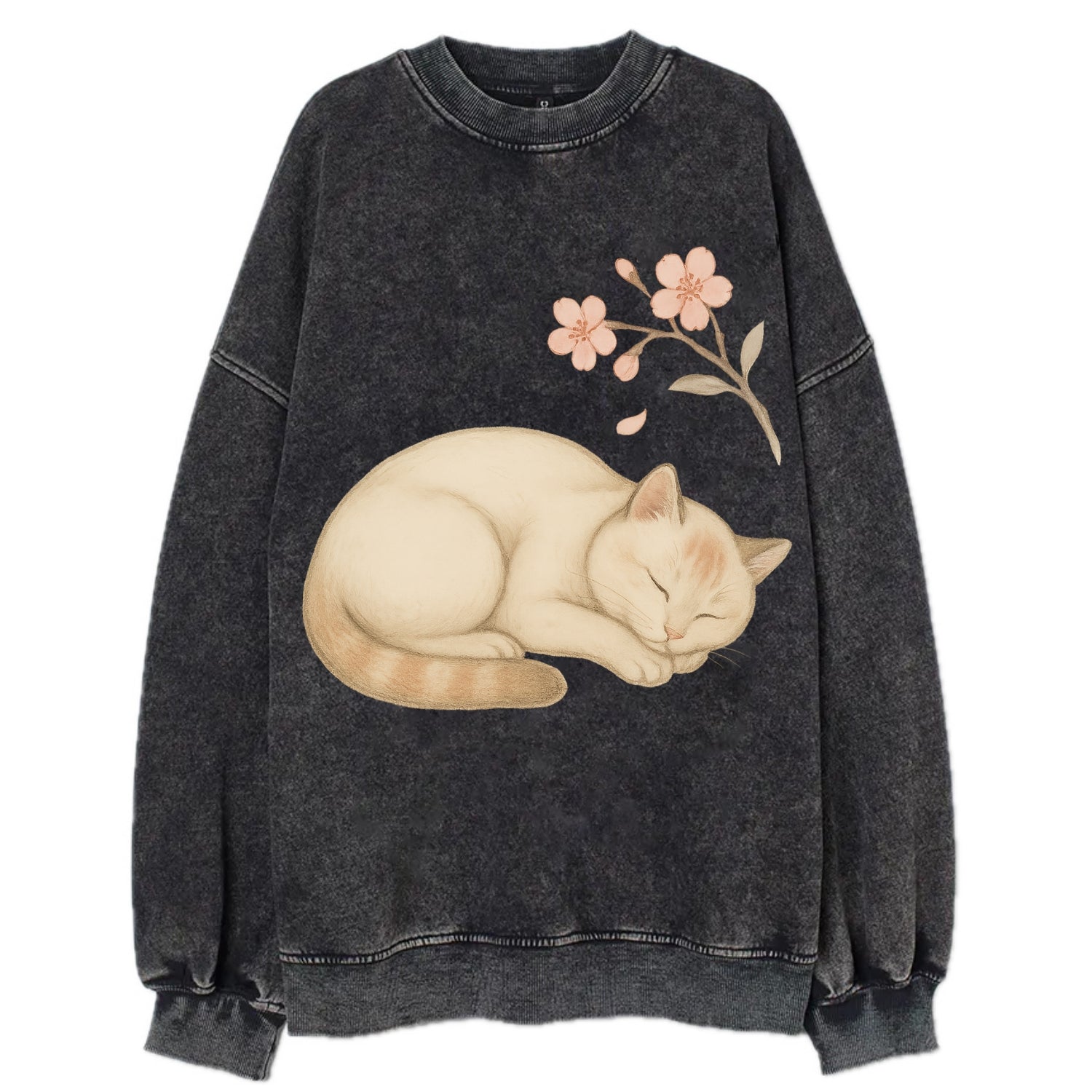 Zen Garden Cat  - Vintage Sweatshirt - Black