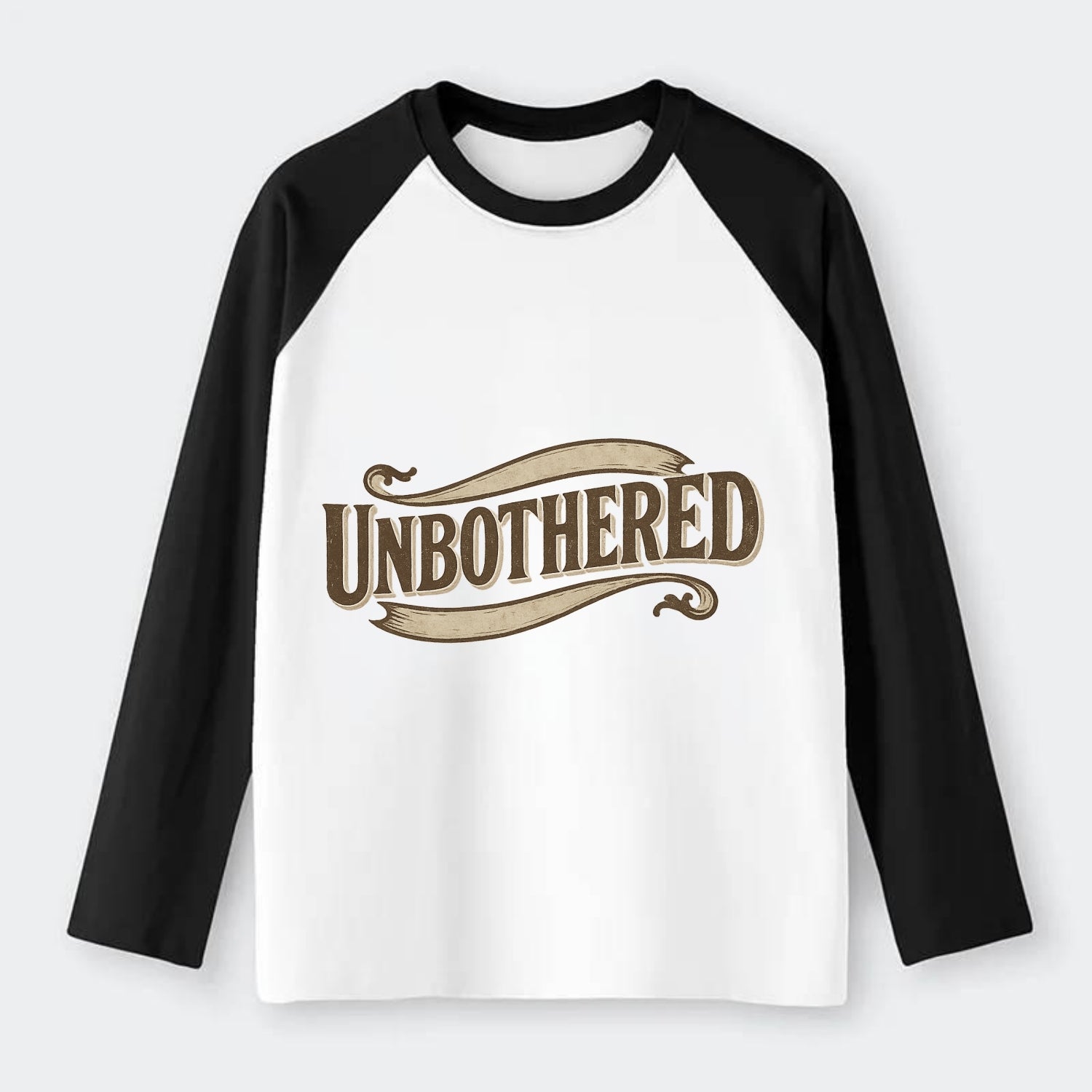 Bold typography design - "UNBOTHERED" - not affected, staying calm - Raglan Long Sleeve T-Shirt - Black