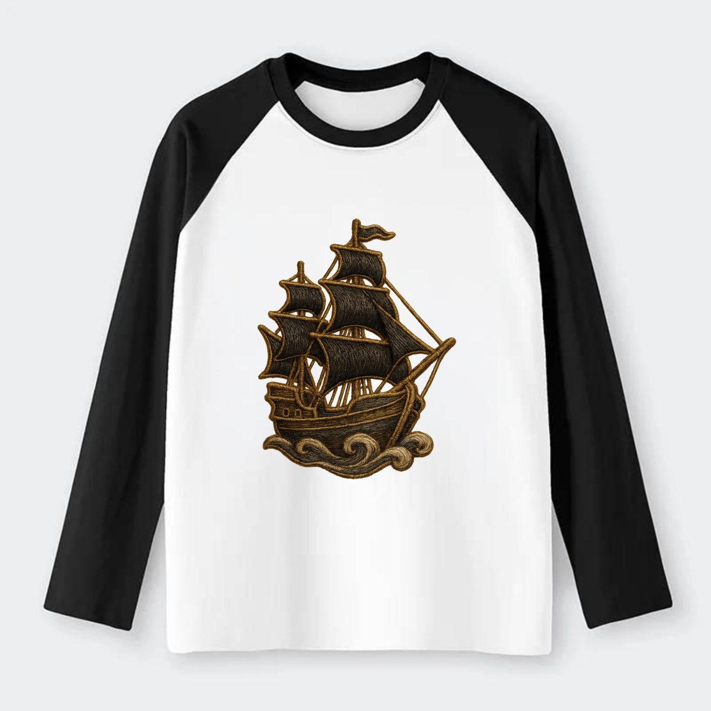 Pirate Ship  - Raglan Long Sleeve T-Shirt - Black