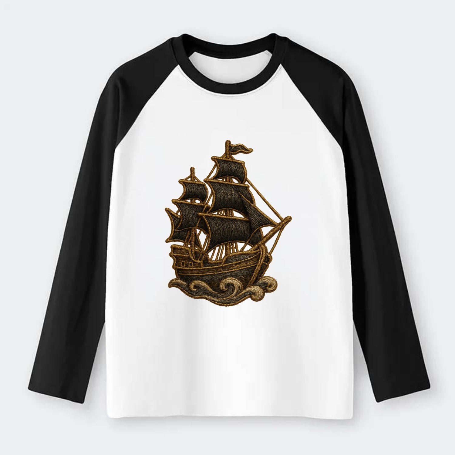 Pirate Ship  - Raglan Long Sleeve T-Shirt - Black