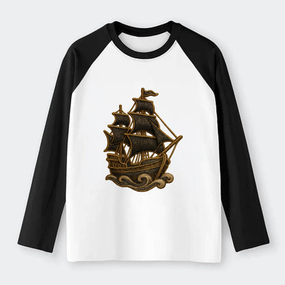 Pirate Ship  - Raglan Long Sleeve T-Shirt - Black