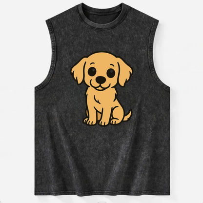 Golden Retriever - Head tilt curious pose - Vintage Washed Tank - Black