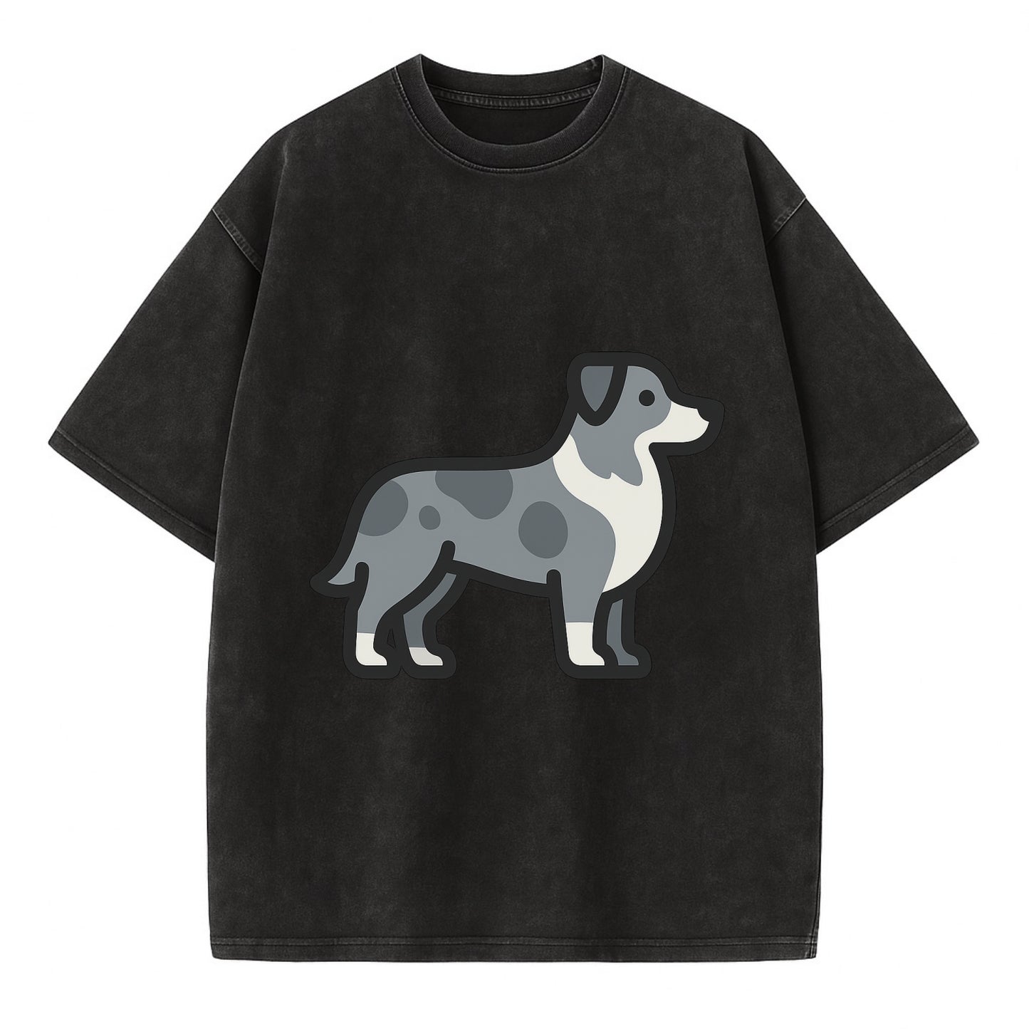 Australian Shepherd - Blue merle flat side profile - Vintage T-shirt - Black