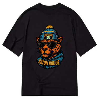 Baton Rouge Jaguar wearing Southern beanie with SU patch - Classic T-shirt - Black