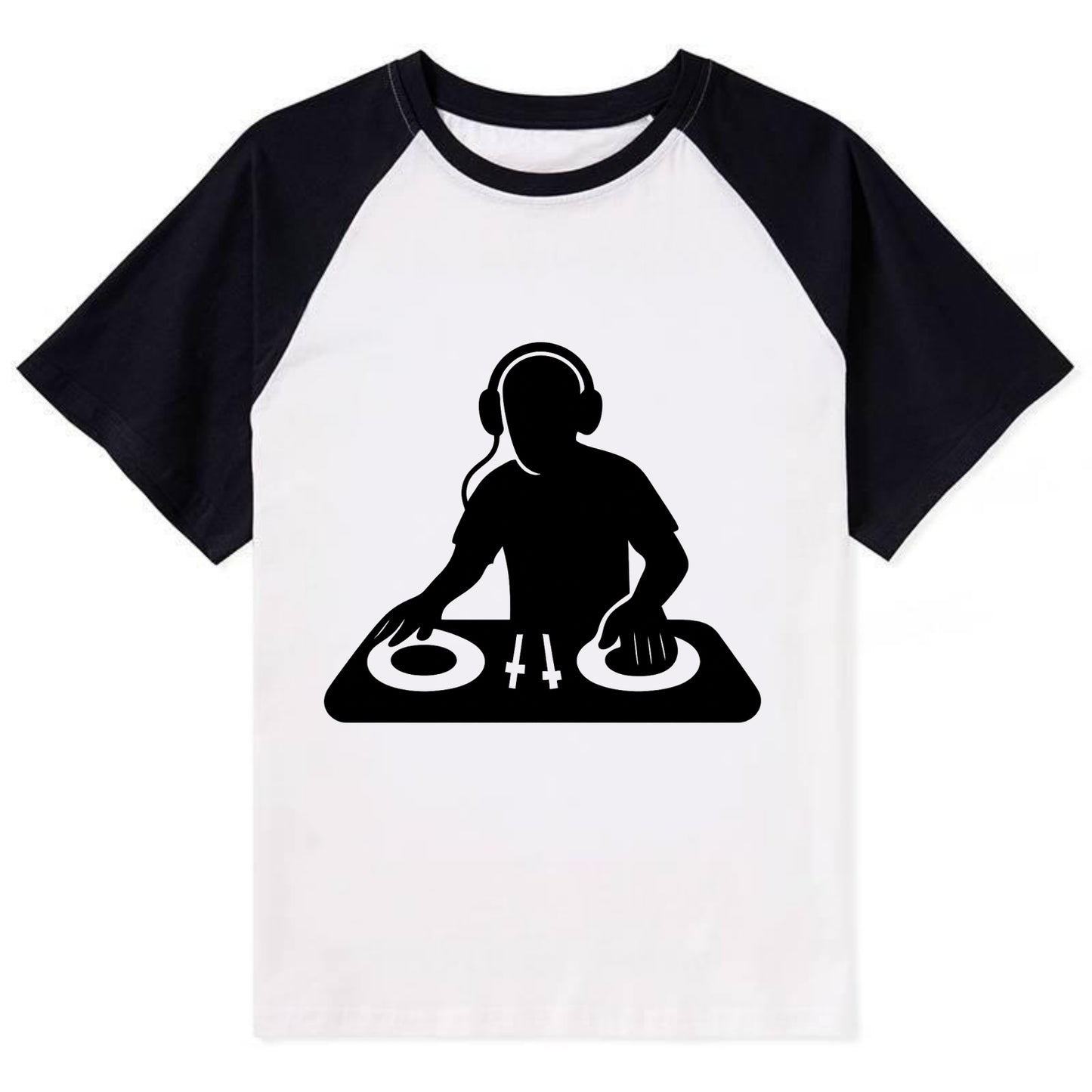 DJ with turntables and headphones - Contrast Raglan T-shirt - Black
