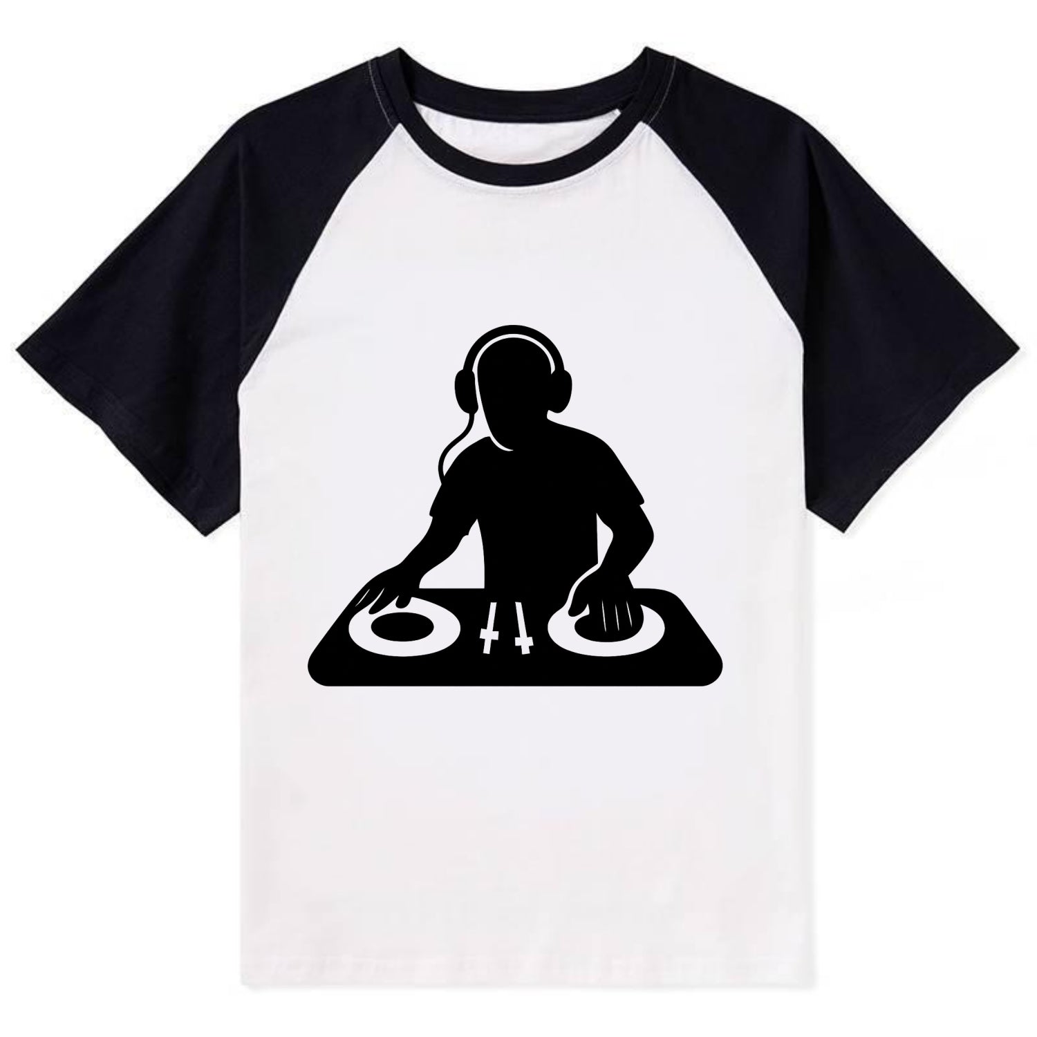 DJ with turntables and headphones - Contrast Raglan T-shirt - Black