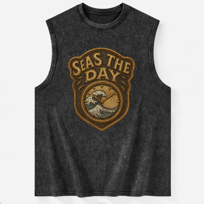 Seas The Day  - Vintage Washed Tank - Black