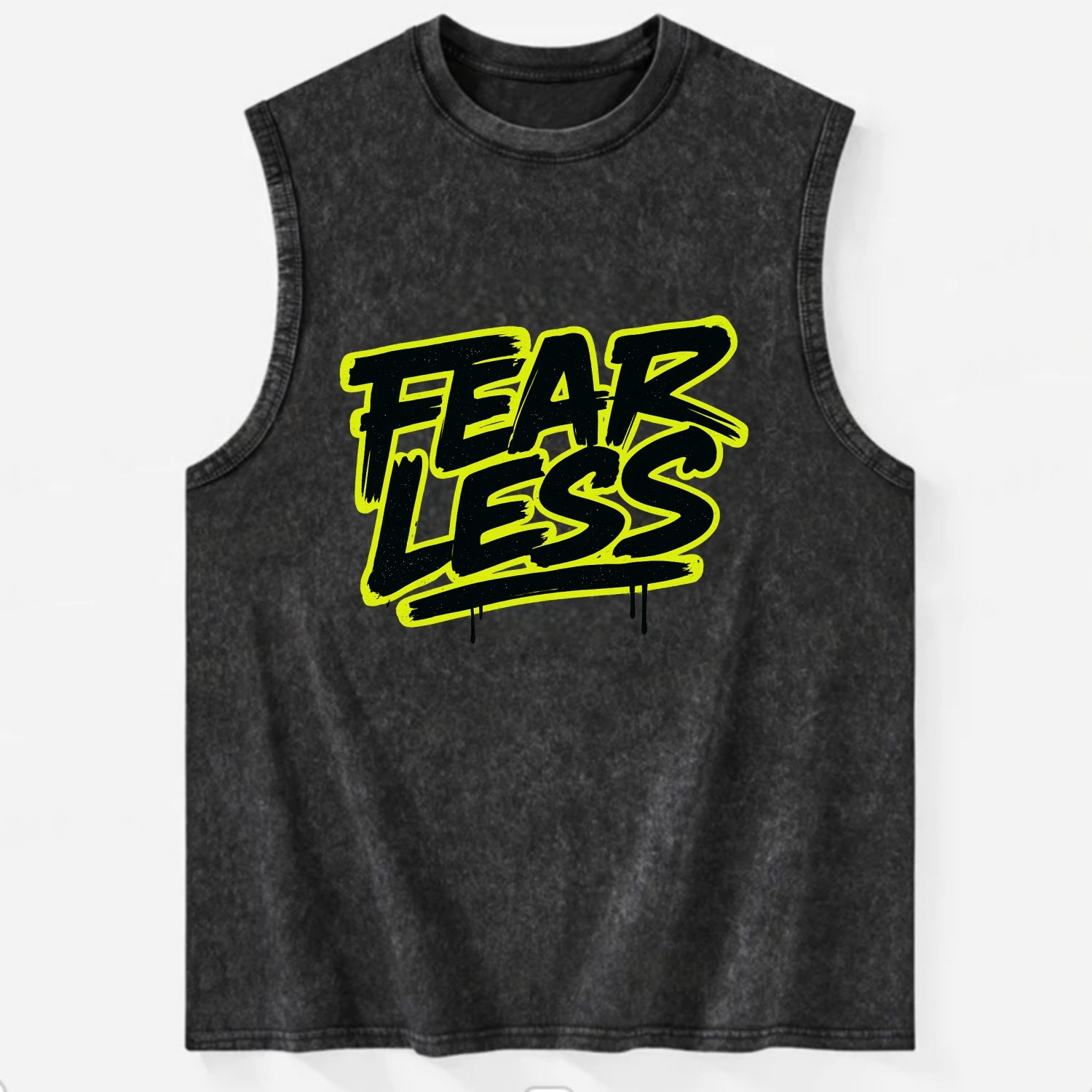 Bold typography design - "FEARLESS" - courage, bravery, facing challenges - Vintage Washed Tank - Black