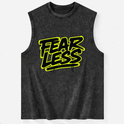 Bold typography design - "FEARLESS" - courage, bravery, facing challenges - Vintage Washed Tank - Black