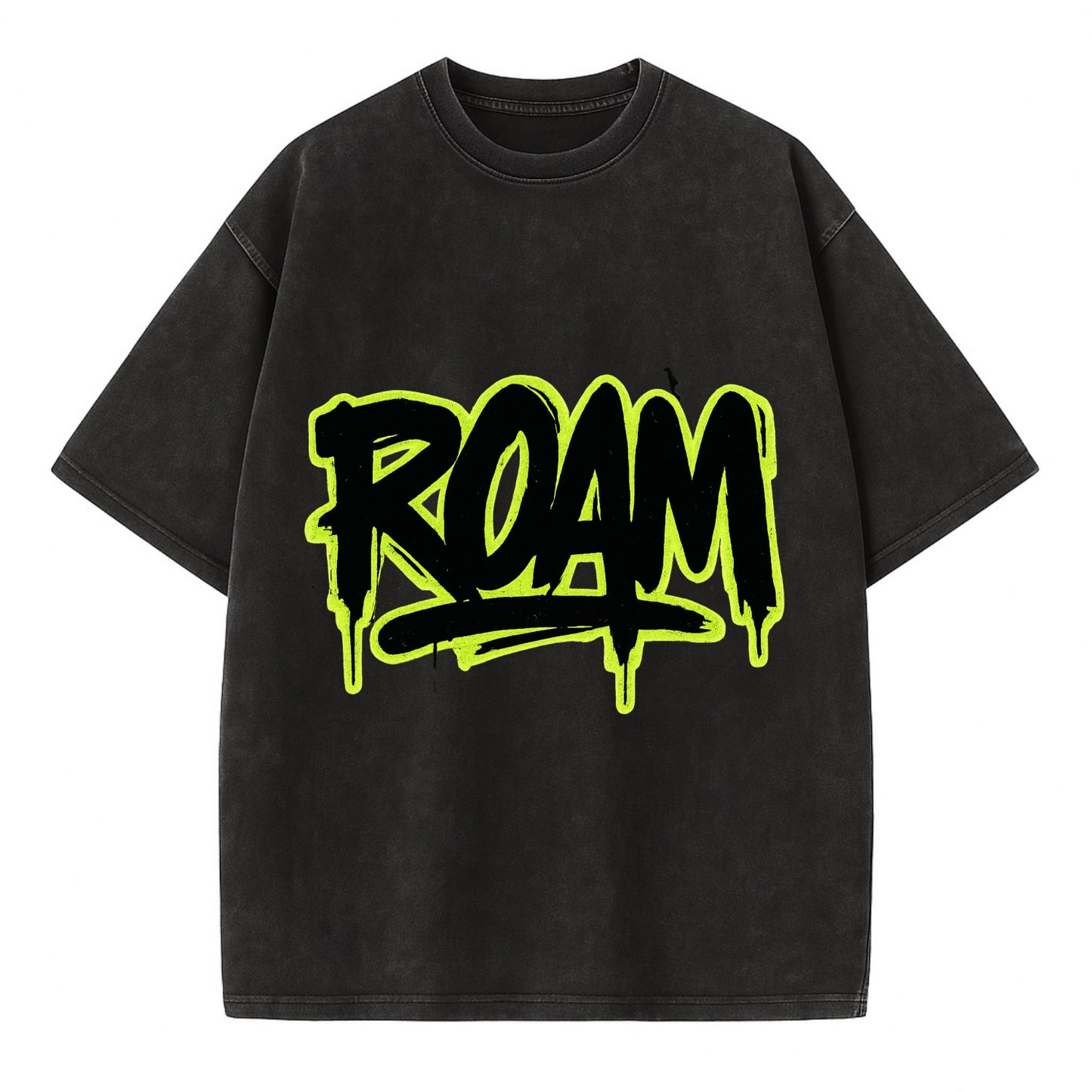 Bold typography design - "ROAM" - wander freely, no destination needed - Vintage T-shirt - Black