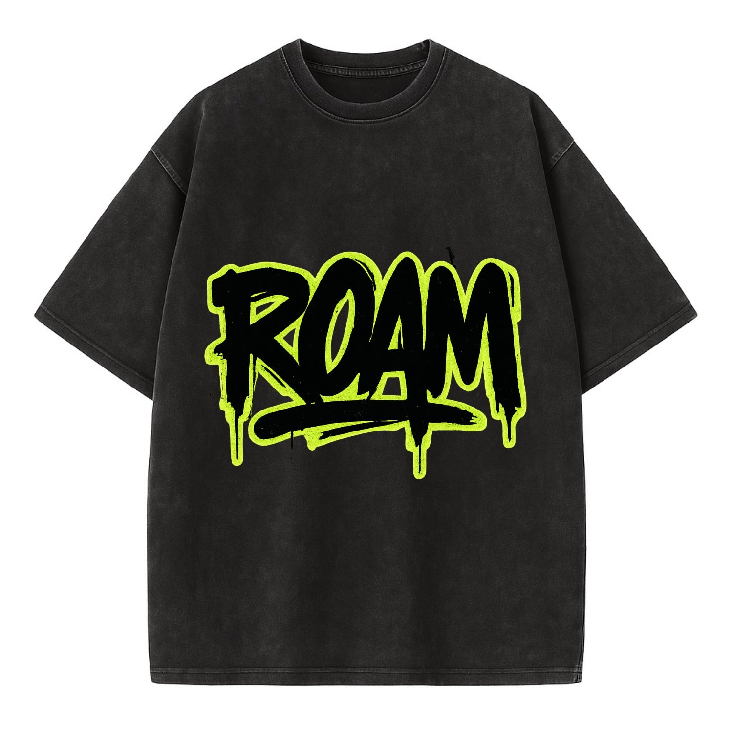 Bold typography design - "ROAM" - wander freely, no destination needed - Vintage T-shirt - Black