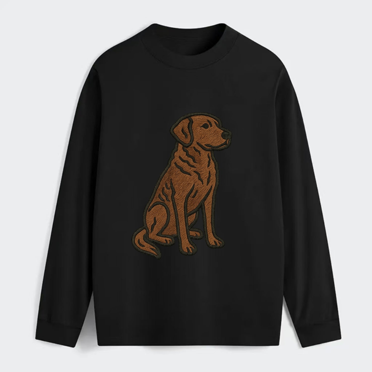 Chesapeake Bay Retriever - Brown wavy coat embroidered sitting pose - Classic Long Sleeve Shirt - Black