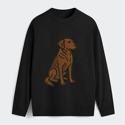 Chesapeake Bay Retriever - Brown wavy coat embroidered sitting pose - Classic Long Sleeve Shirt - Black