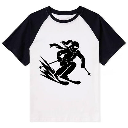 Skier carving down snowy slope - Contrast Raglan T-shirt - Black