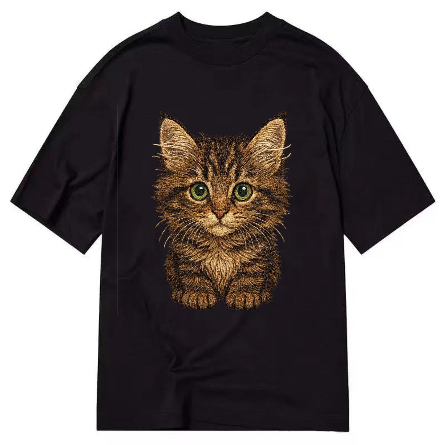 Baby Maine Coon Kitten - large fluffy tabby, tufted ears, big green eyes, - Classic T-shirt - Black