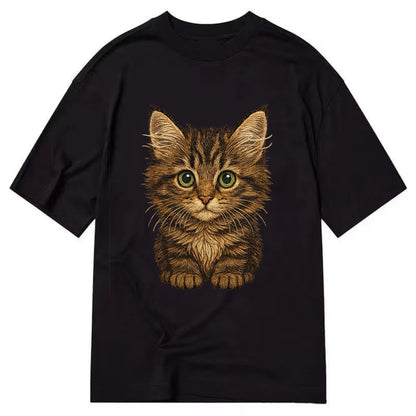 Baby Maine Coon Kitten - large fluffy tabby, tufted ears, big green eyes, - Classic T-shirt - Black