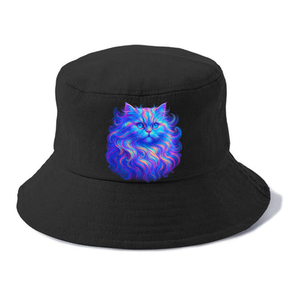 Luxurious Persian cat with flowing fur that refracts into rainbow prisms, soft pastel - Bucket Hat - Black