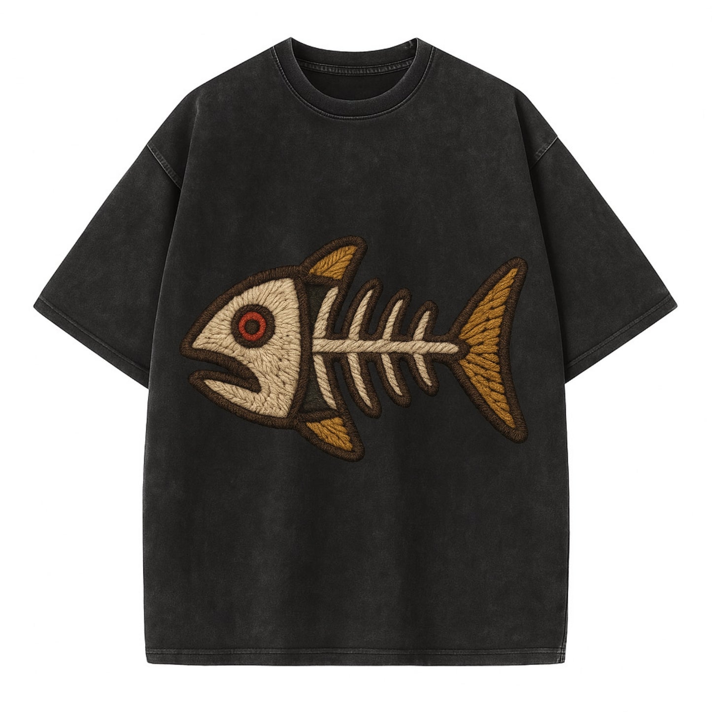 Fish Skeleton  - Vintage T-shirt - Black