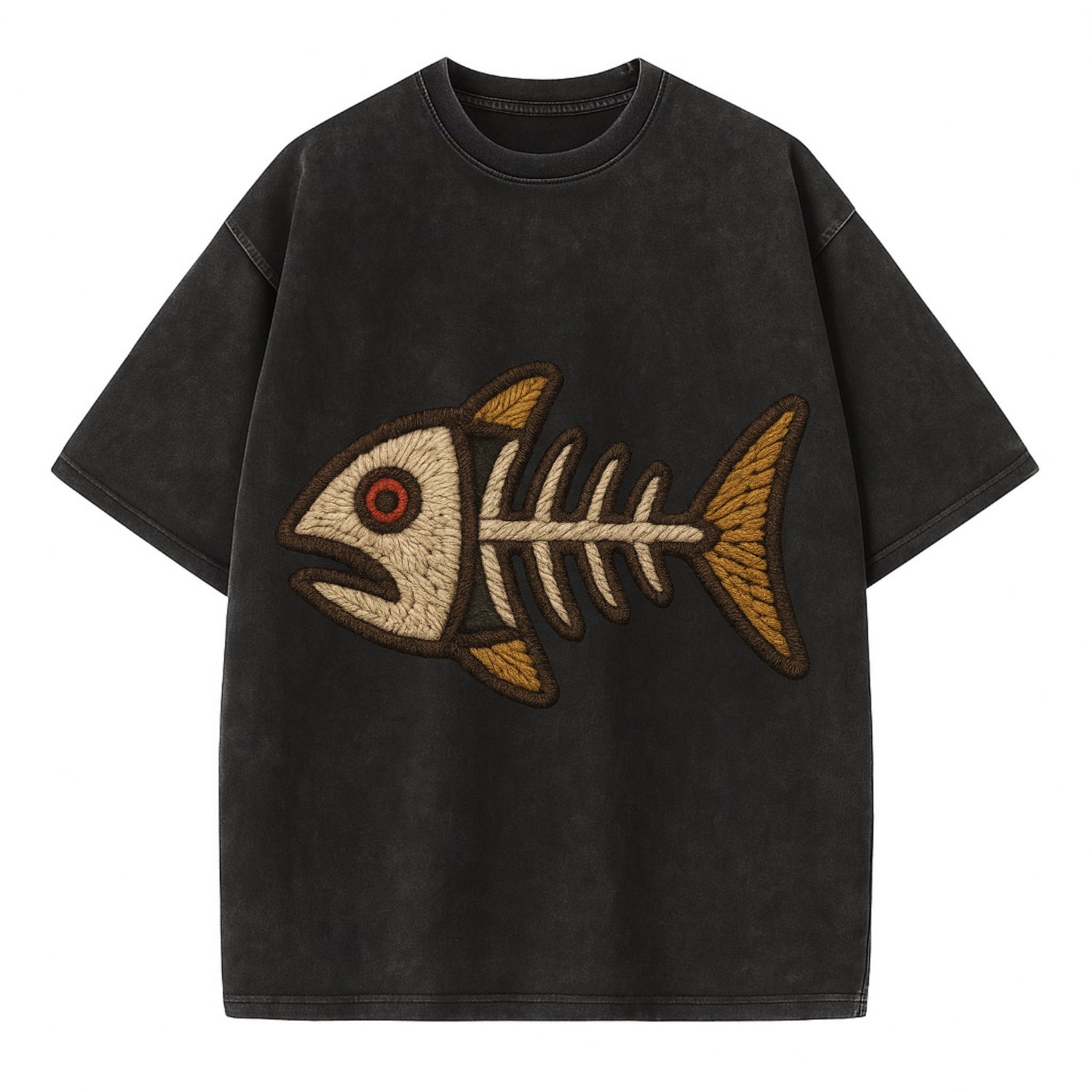 Fish Skeleton  - Vintage T-shirt - Black