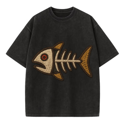 Fish Skeleton  - Vintage T-shirt - Black