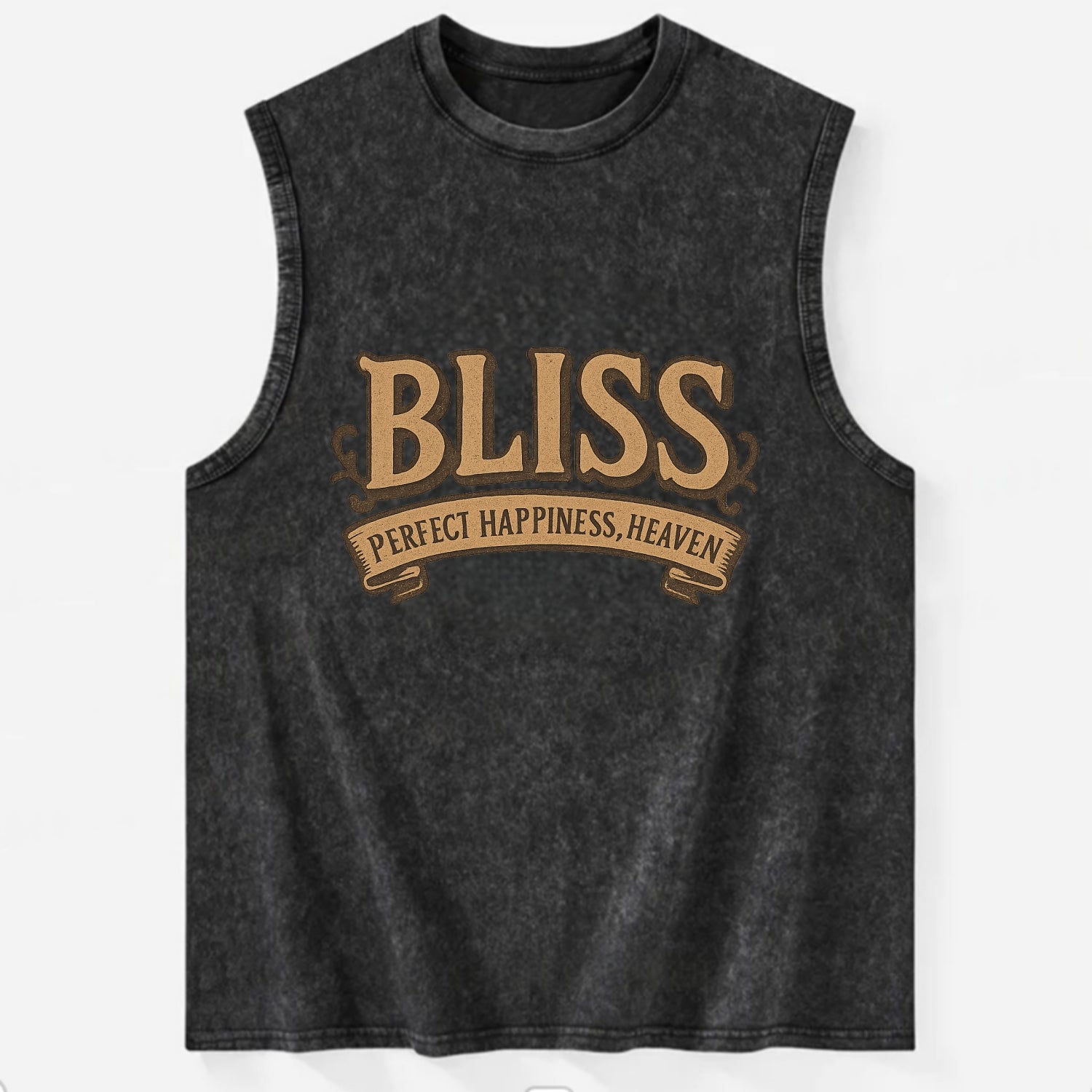 Bold typography design - "BLISS" - perfect happiness, heaven - Vintage Washed Tank - Black