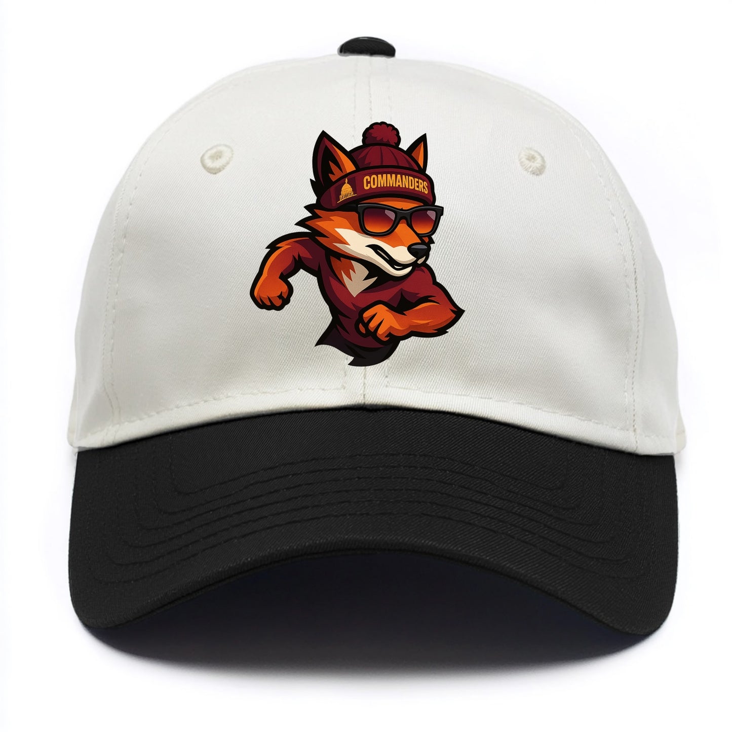 Washington Fox wearing Commanders beanie with Capitol patch and wayfarer sunglasses - Two Tone Cap - Black