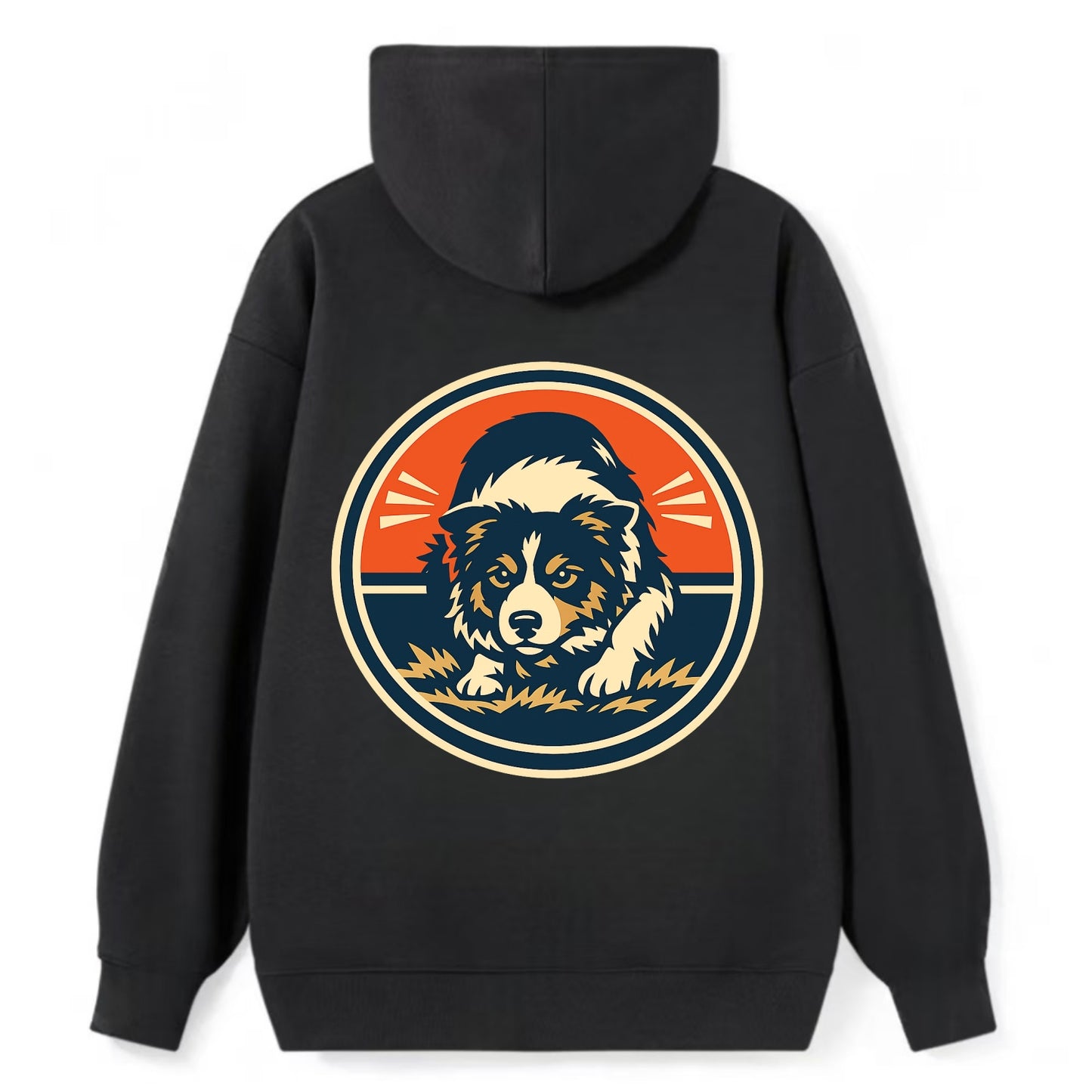 Focused Border Collie Emblem - Classic Pullover Hoodie - Black