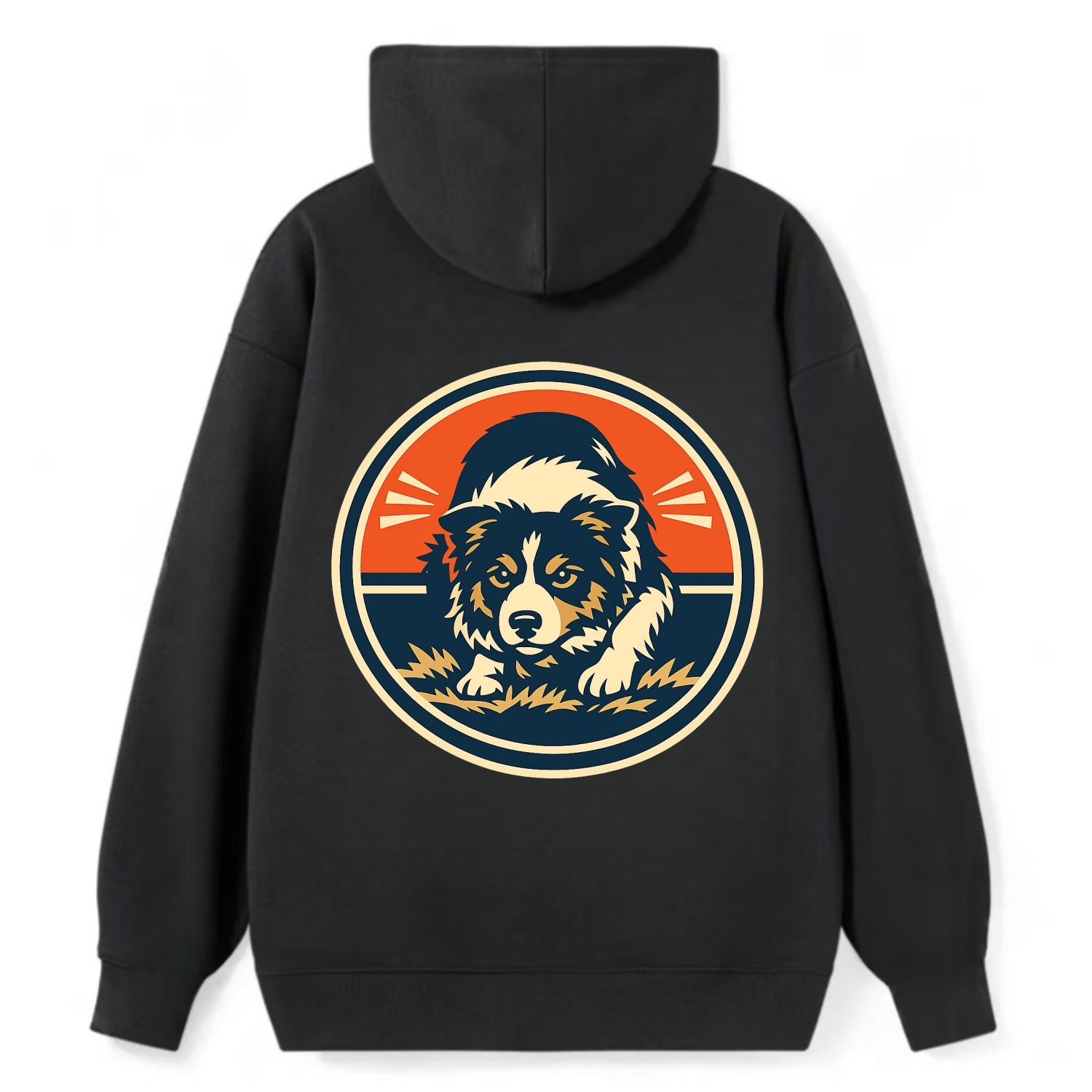 Focused Border Collie Emblem - Classic Pullover Hoodie - Black