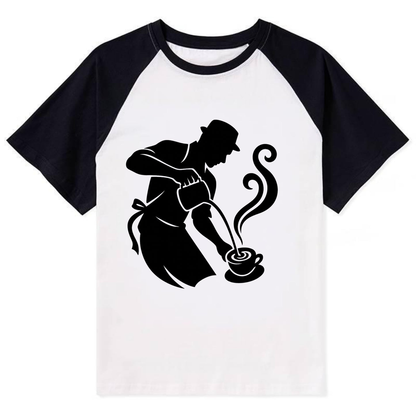 Barista creating latte art - Contrast Raglan T-shirt - Black