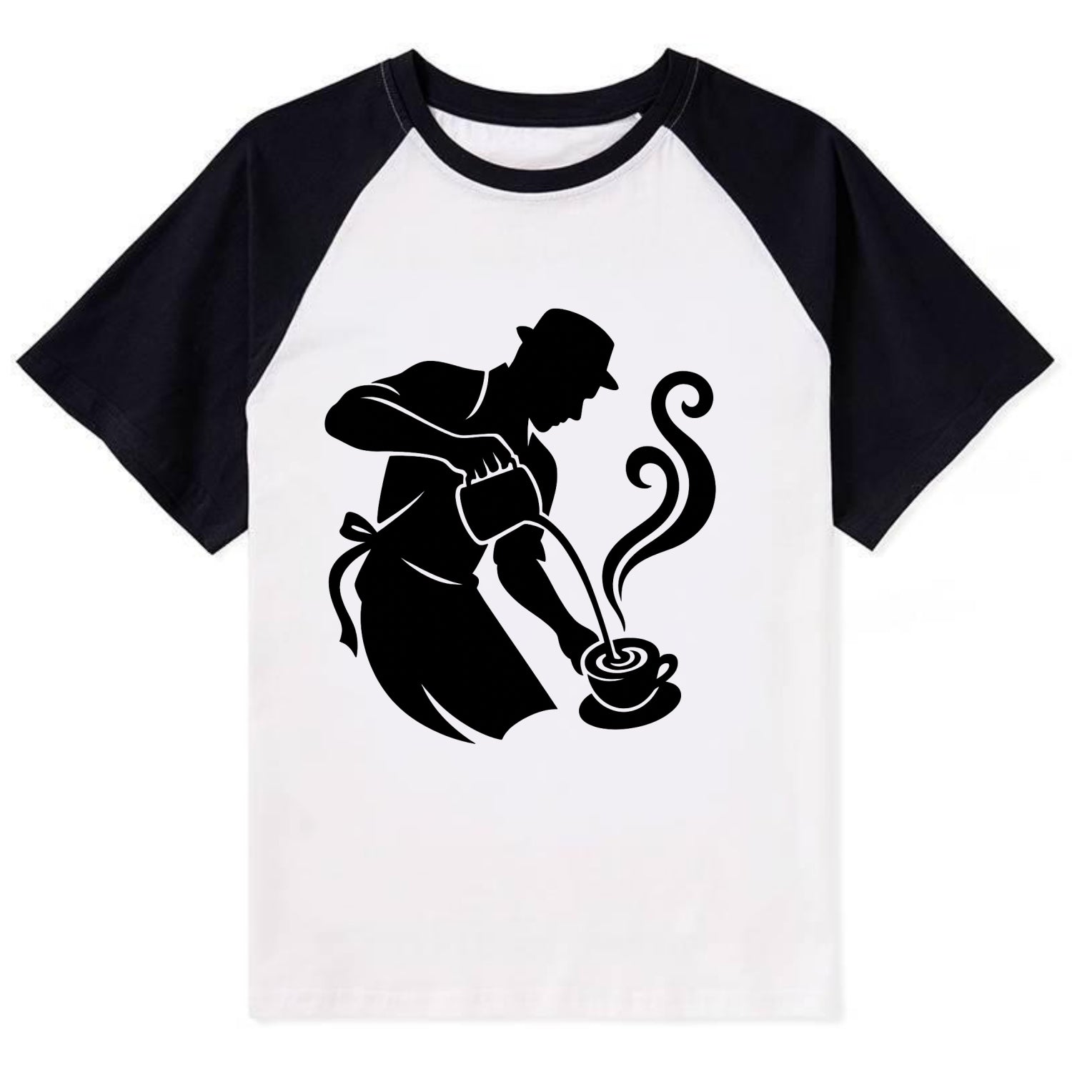 Barista creating latte art - Contrast Raglan T-shirt - Black